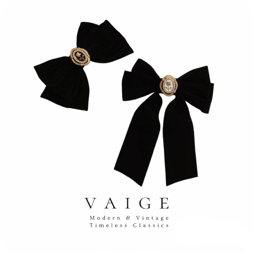 VAIGE Chic Black Velvet Floral Hair Bow Clip