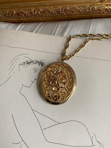 One-of-one | vintage Sarah Coventry monogram large gold locket Necklace