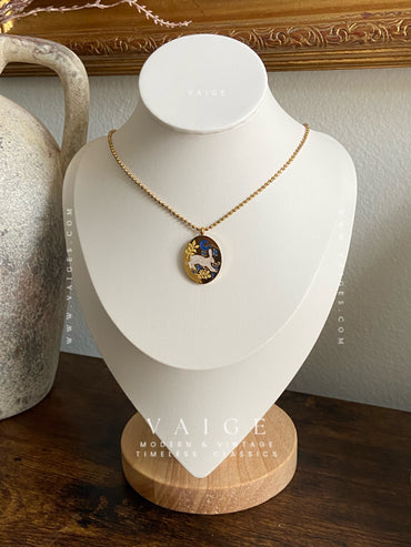 VAIGE Painted Enamel Rabbit Oval 18K Gold Plated Necklace