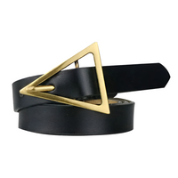 VAIGE Mariah Vintage-Inspired Gold Brass Triangle Buckle Leather Belt in Classic Black