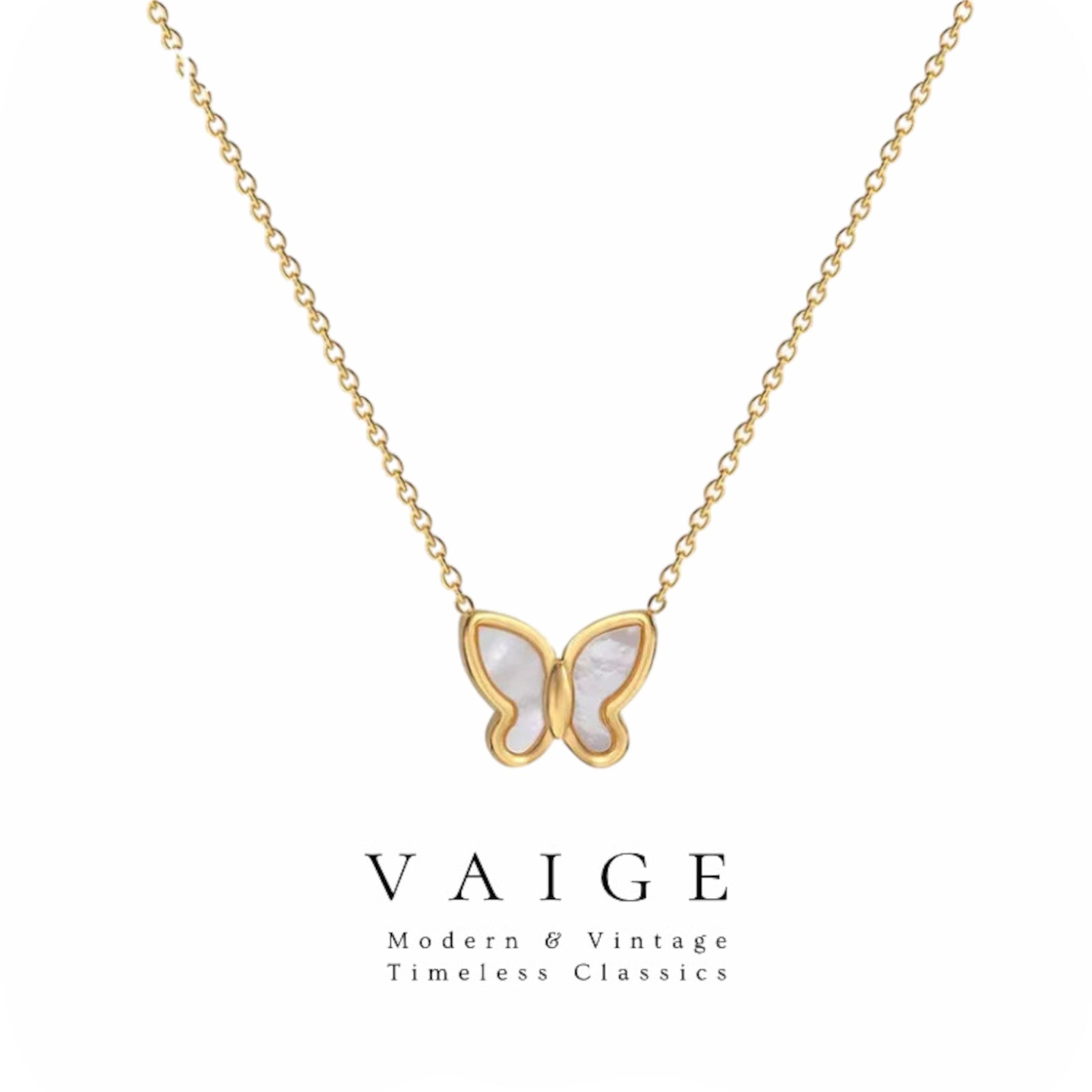 VAIGE Elegant Gold Butterfly Shell Stainless Steel Necklace