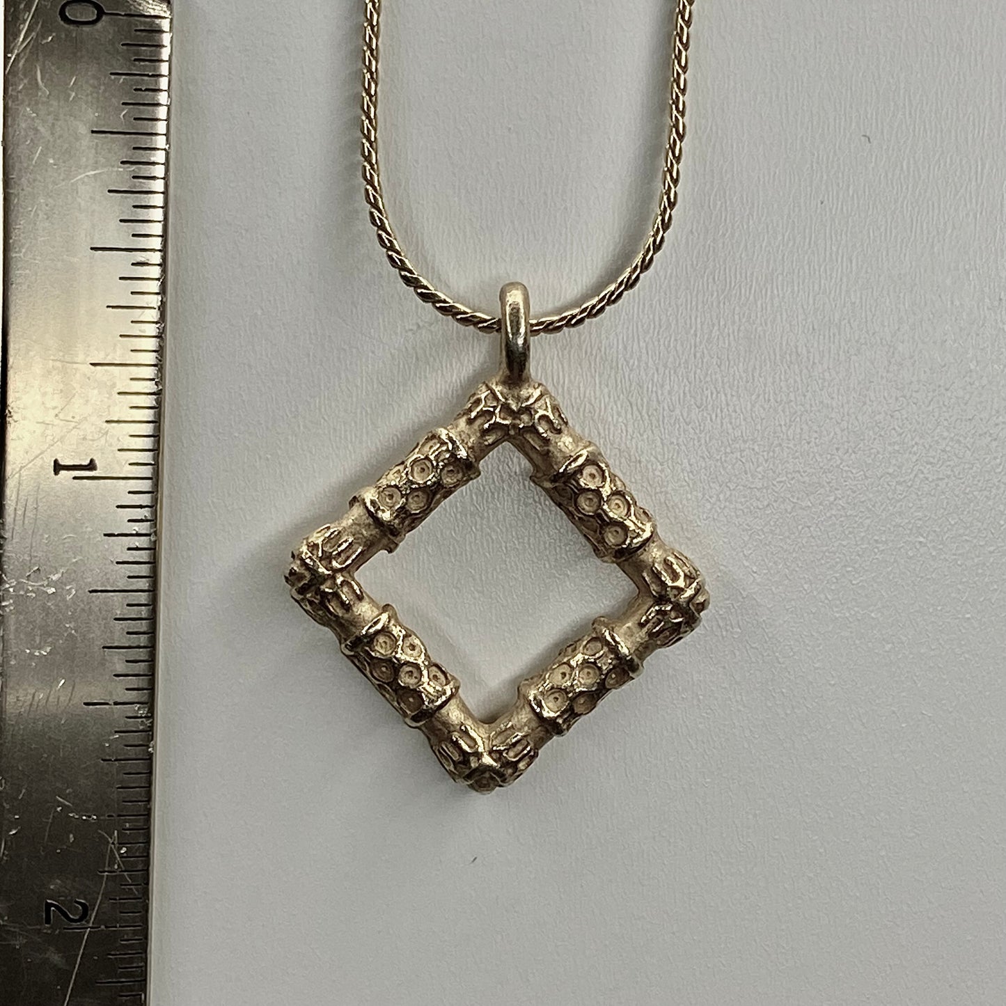 gold square engraved   pendant necklace • 16-18in — Vintage Collection • only 1 available • View all photos; item is thrifted/vintage and may show flaws.