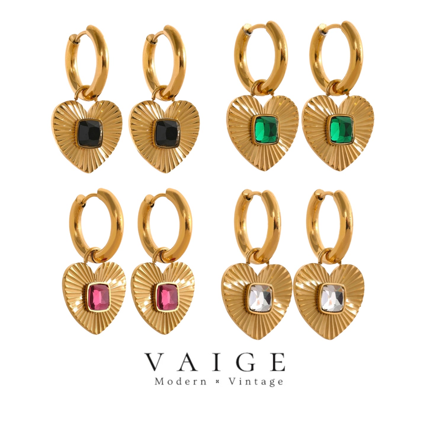 VAIGE Heartfelt Elegance Green Glass Crystal Huggie Hoop Earrings in Vibrant Colors