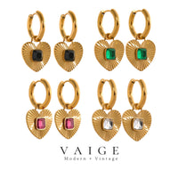 VAIGE Heartfelt Elegance Green Glass Crystal Huggie Hoop Earrings in Vibrant Colors