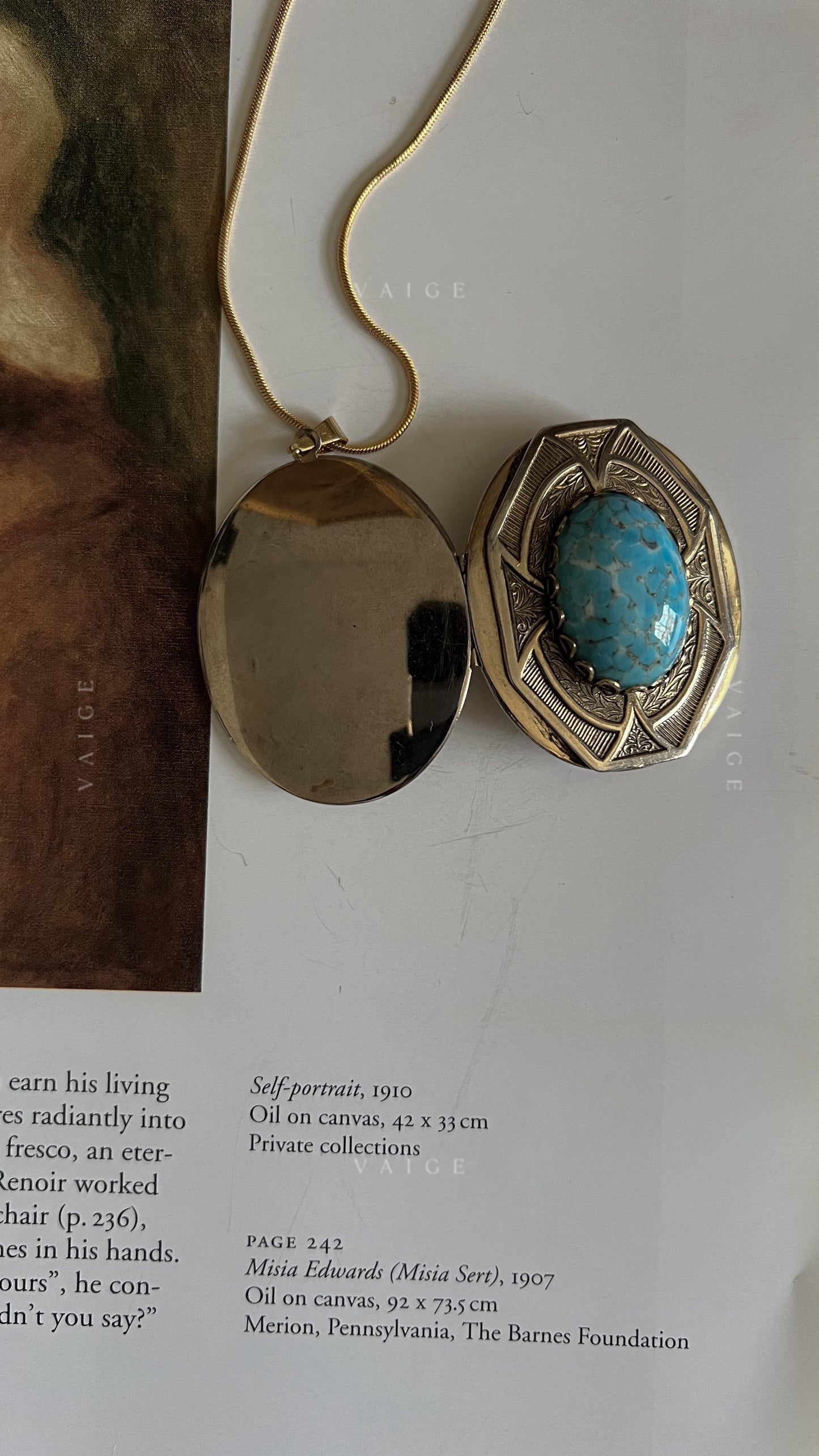 Vintage stone engraved locket necklace