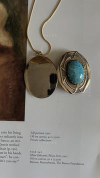 Vintage stone engraved locket necklace