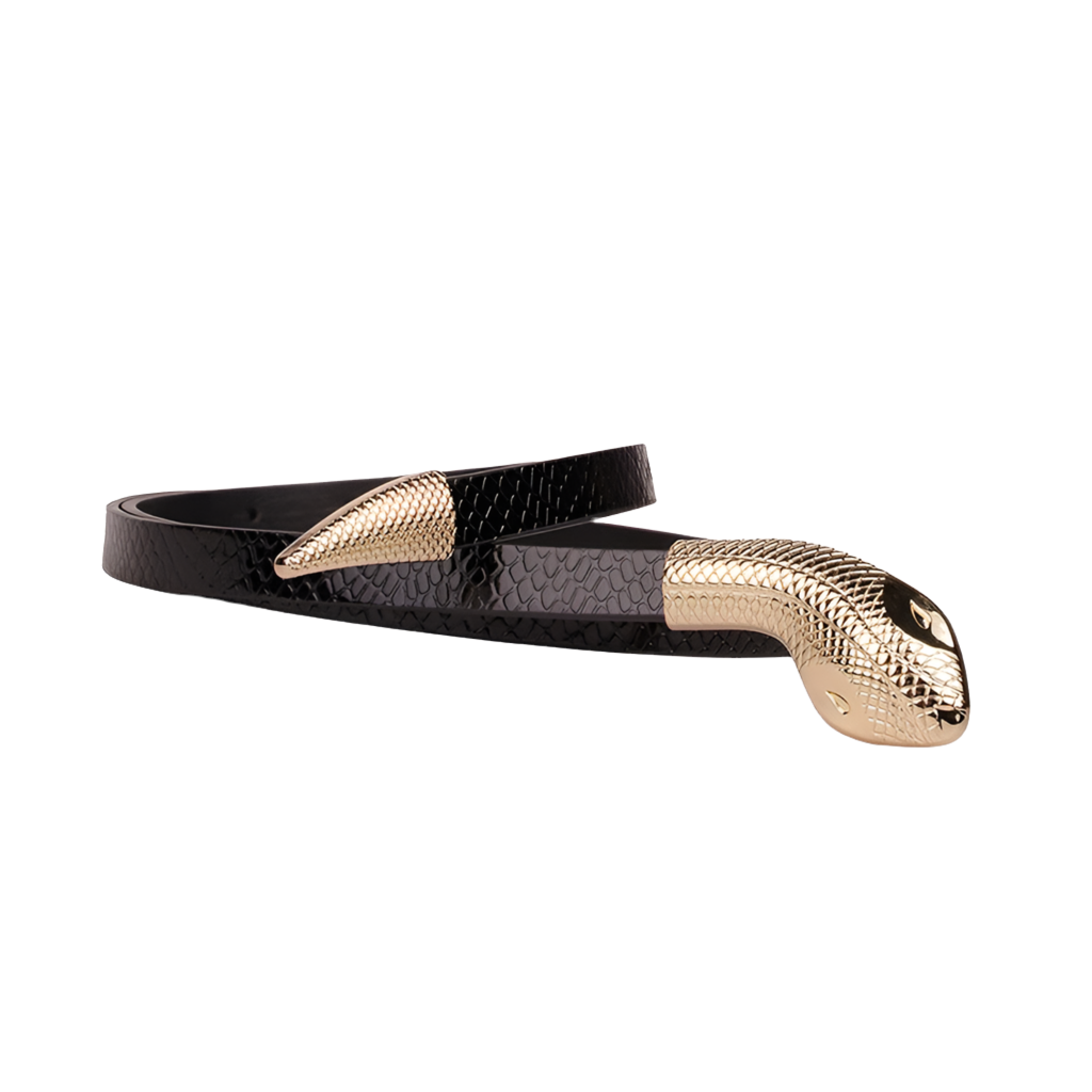 VAIGE Luxe Snake Buckle Gold Vegan Leather Belt