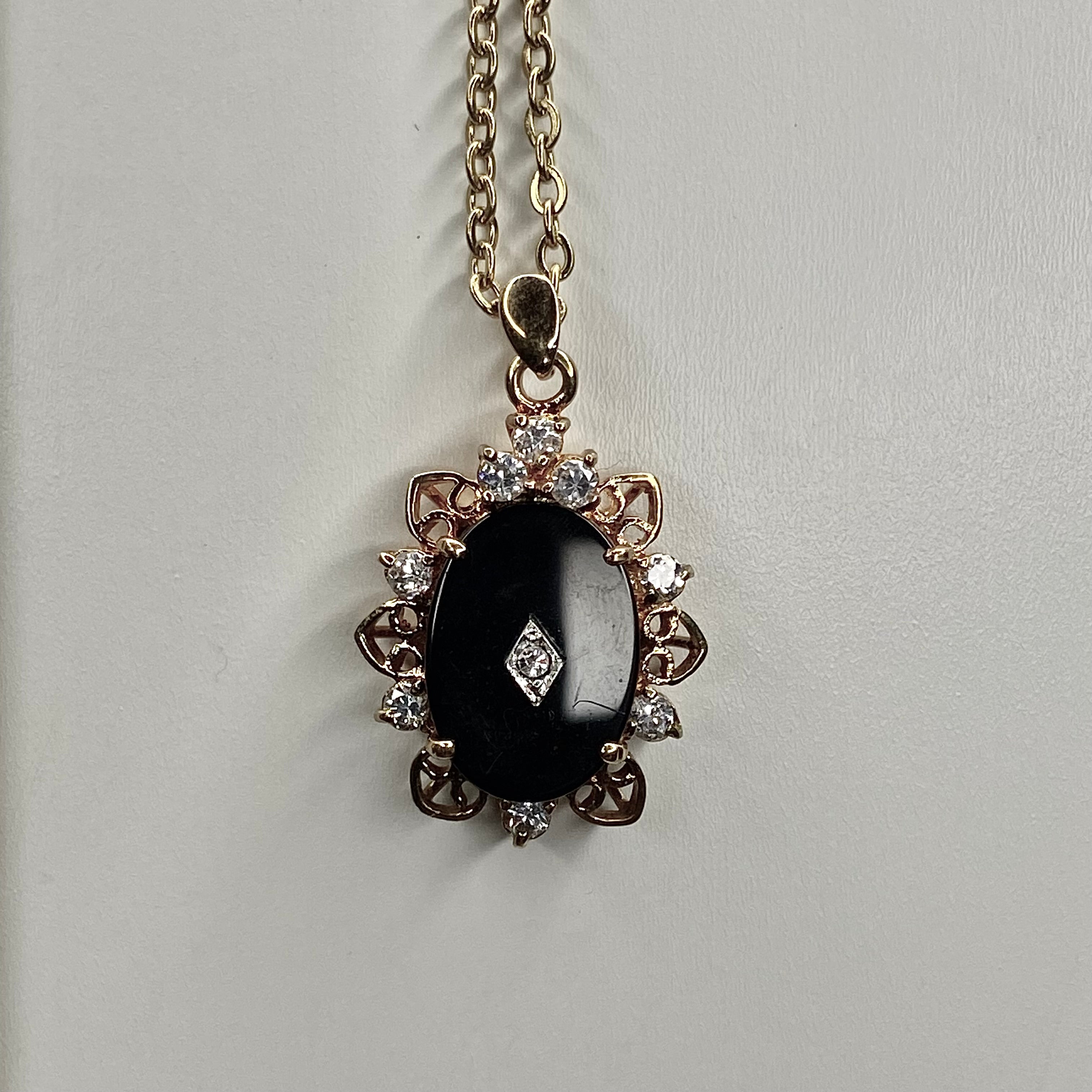 gold black diamond   pendant necklace • 16-18in — Vintage Collection • only 1 available • View all photos; item is thrifted/vintage and may show flaws.