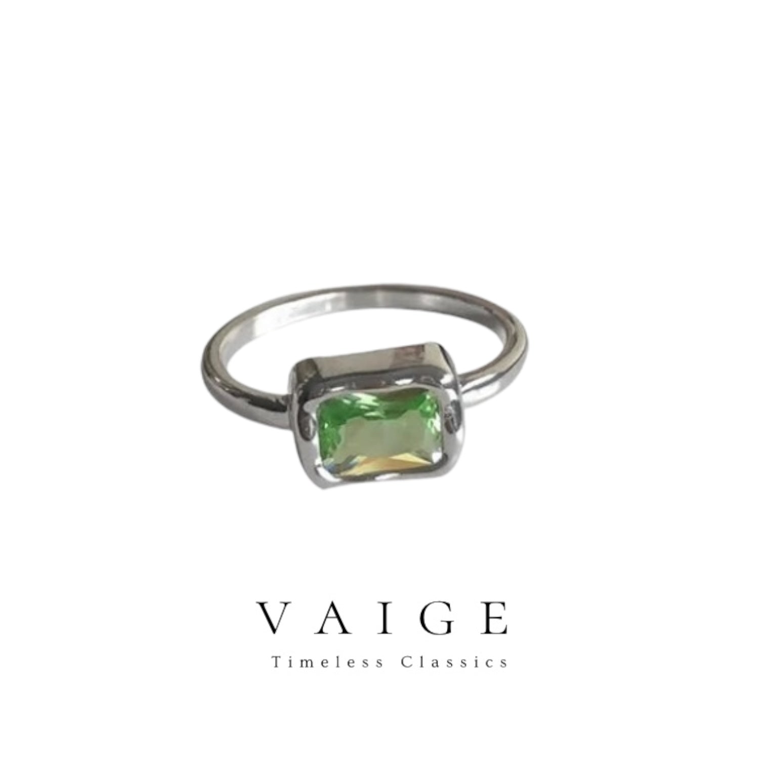 VAIGE Elegant Silver Green Zircon Gemstone Ring with Cubic Zirconia