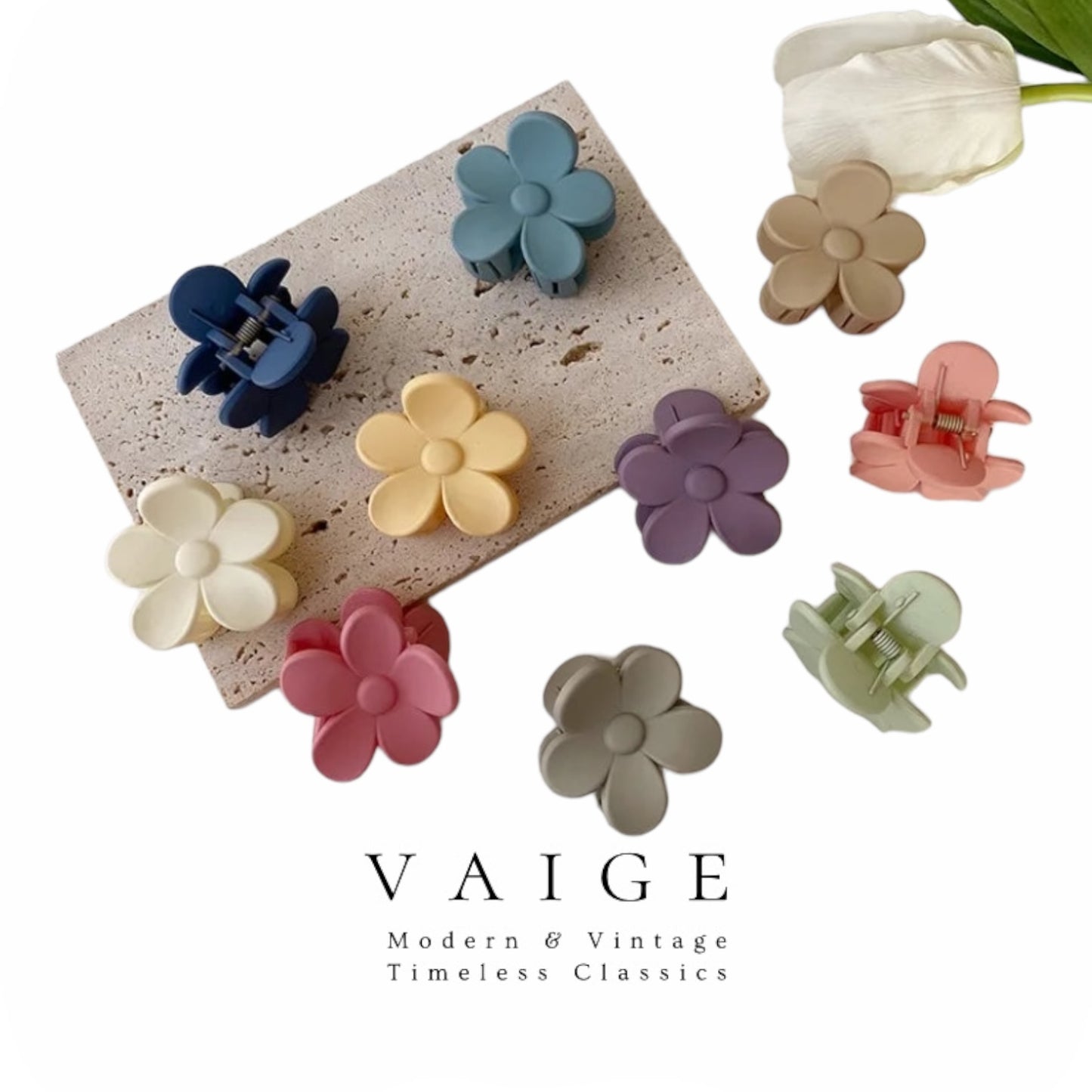 VAIGE Vibrant Floral Hair Claw Clips Set - Colorful Pink, Blue, and Yellow Barrettes for Stylish Hair Clamping