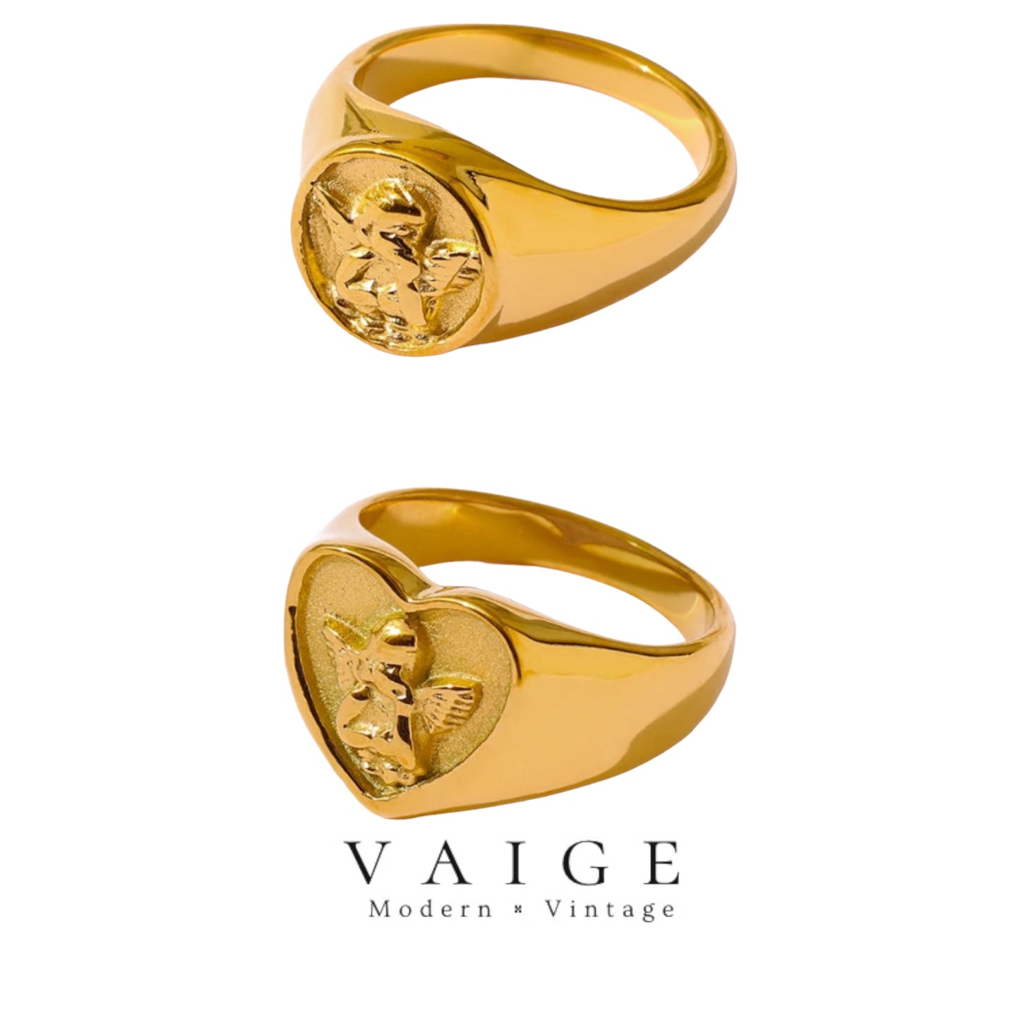 VAIGE Luxe Amalia Gold-Plated Cherub Angel Ring in Radiant Silver