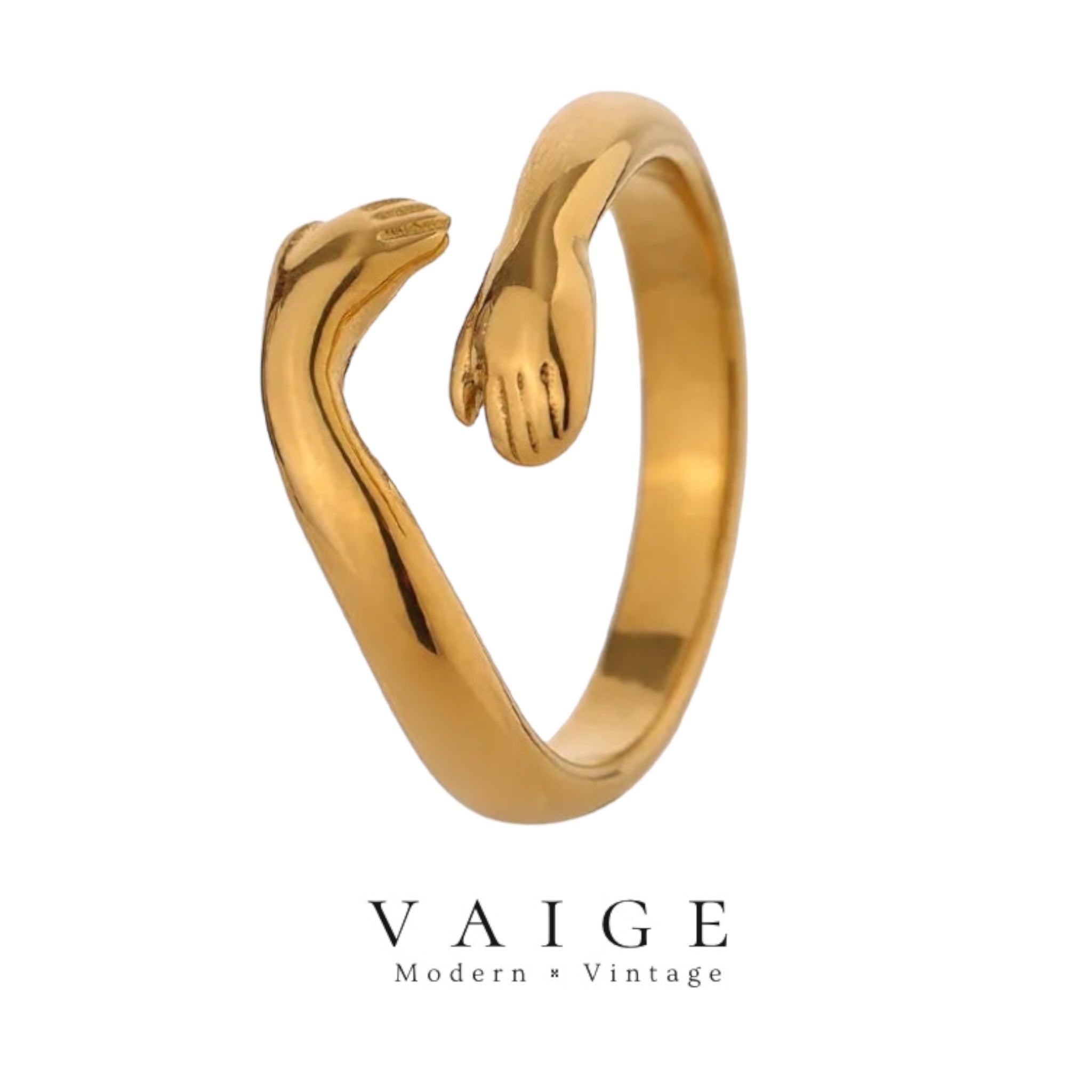 VAIGE Luxe Gold-Plated Embrace Arms Stainless Steel Ring in Silver and Rose Gold