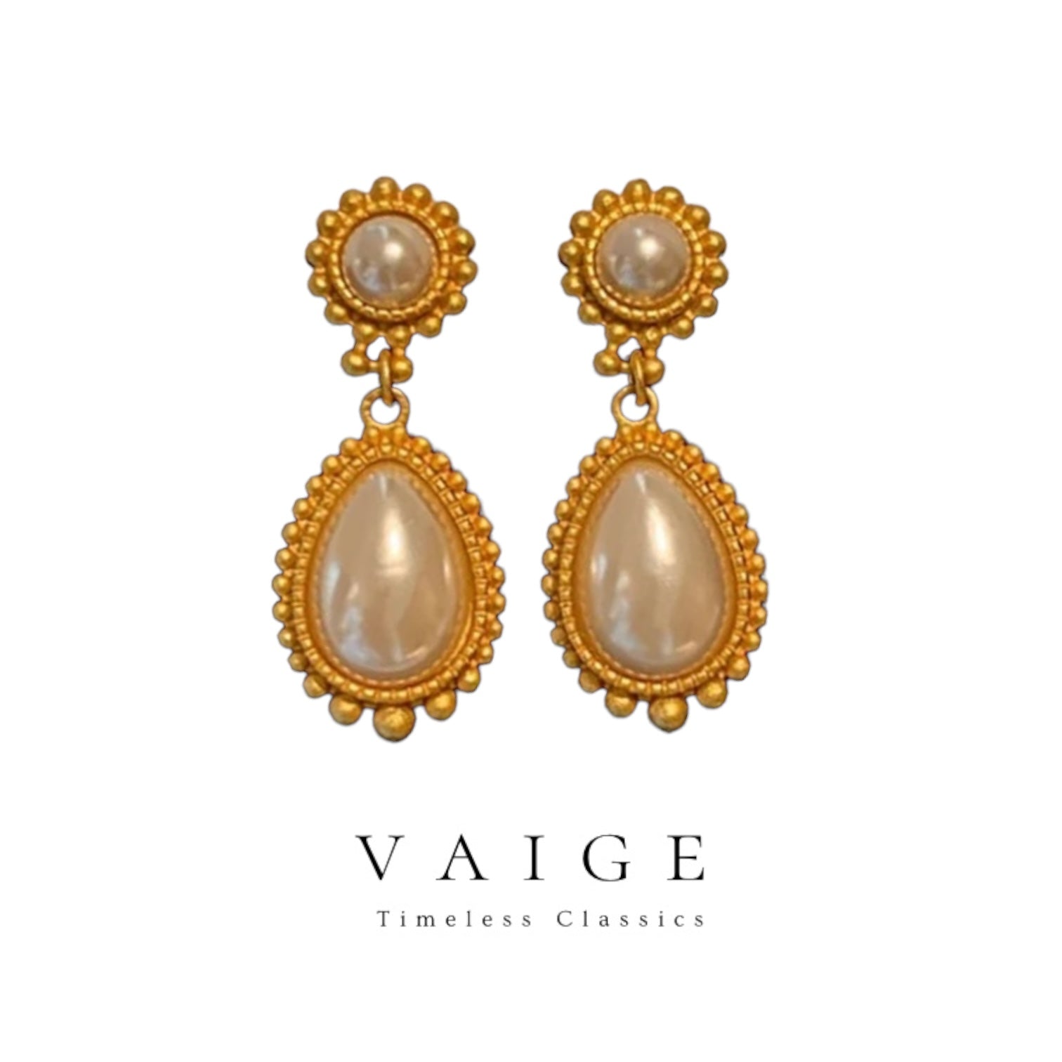 VAIGE Elegant Gold & Pearl Vintage Drop Earrings