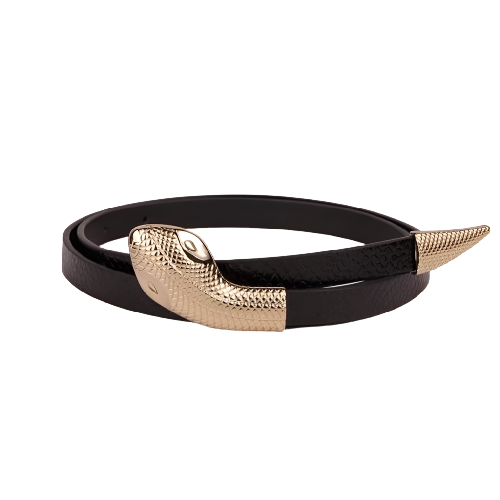 VAIGE Luxe Snake Buckle Gold Vegan Leather Belt