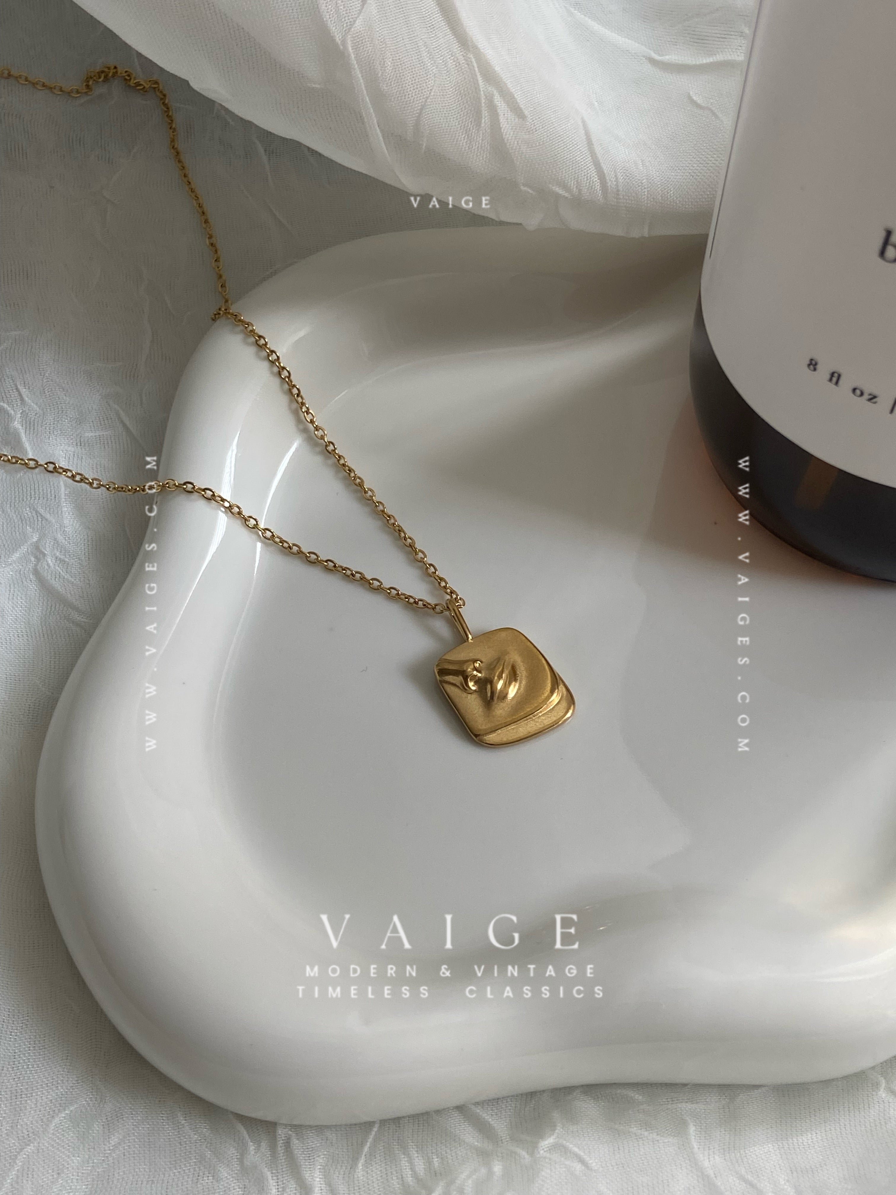 VAIGE 18K Gold Stainless Steel Abstract Face & Body Necklace