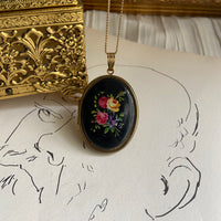 gold black painted porcelain locket necklace • 18in — Vivian Vintage Collection • only 1 available • View all photos; item is thrifted/vintage and may show flaws: (  )