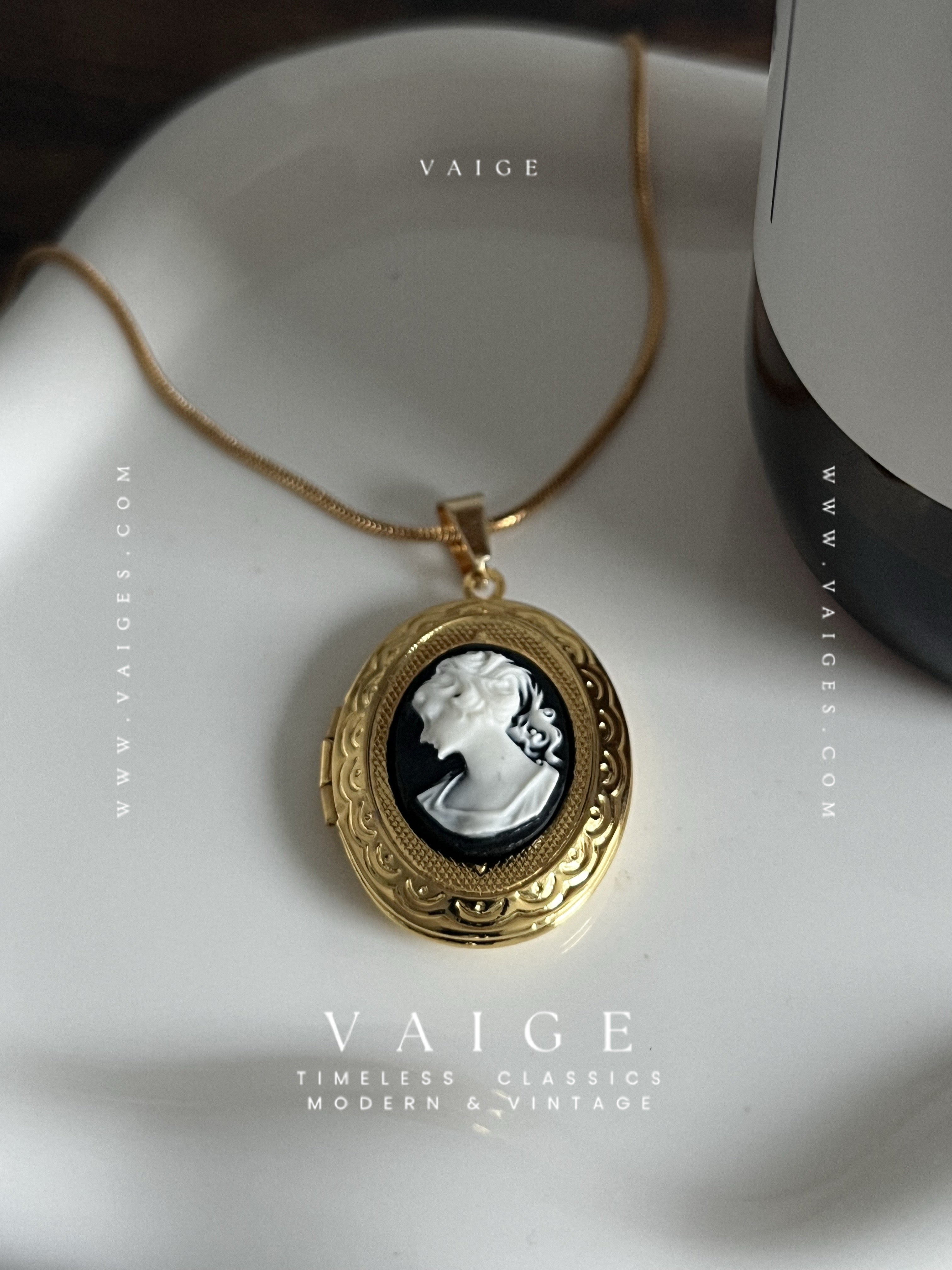 Elara Cameo Locket Gold Necklace