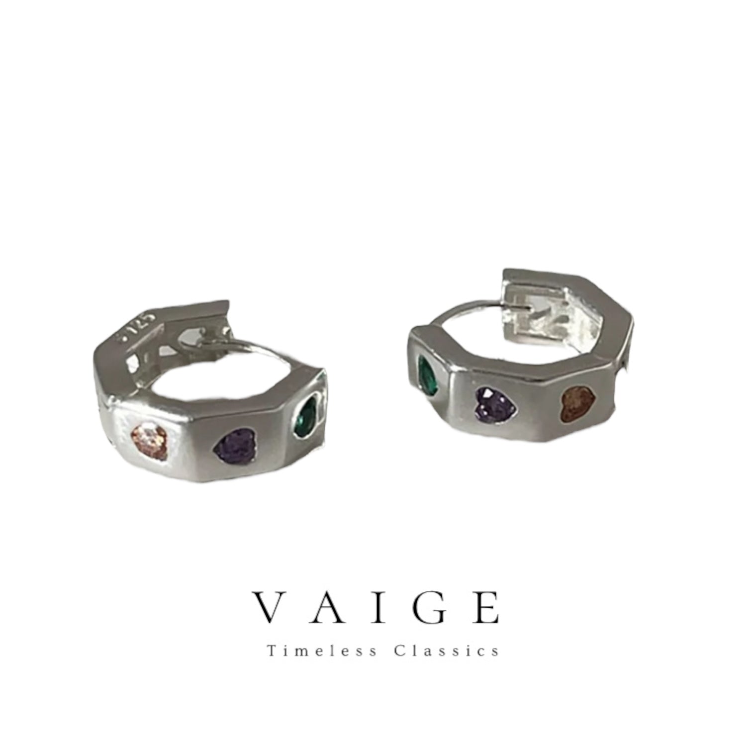 VAIGE Radiant Silver & Colorful Zircon Hoop Earrings in .925 Sterling Silver