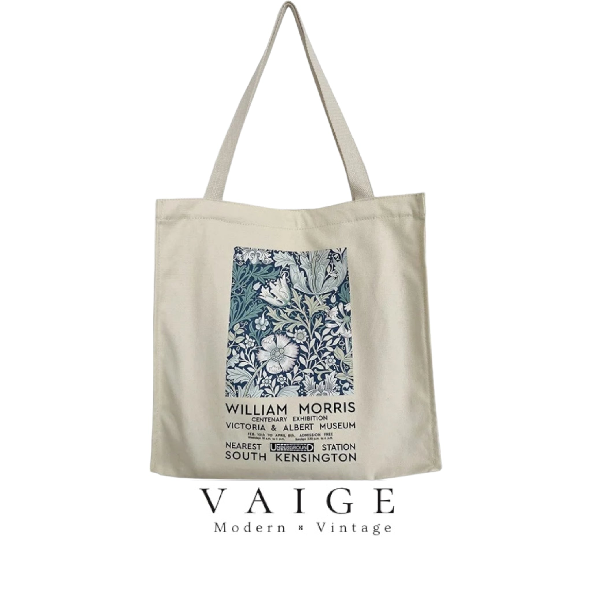 VAIGE Vintage Floral Elegance Tote Bag in Soft Blue and Cream