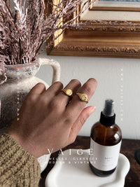 VAIGE Stainless Steel 18K Gold Engraving Wildflower Lavender Sunflower Signet Ring