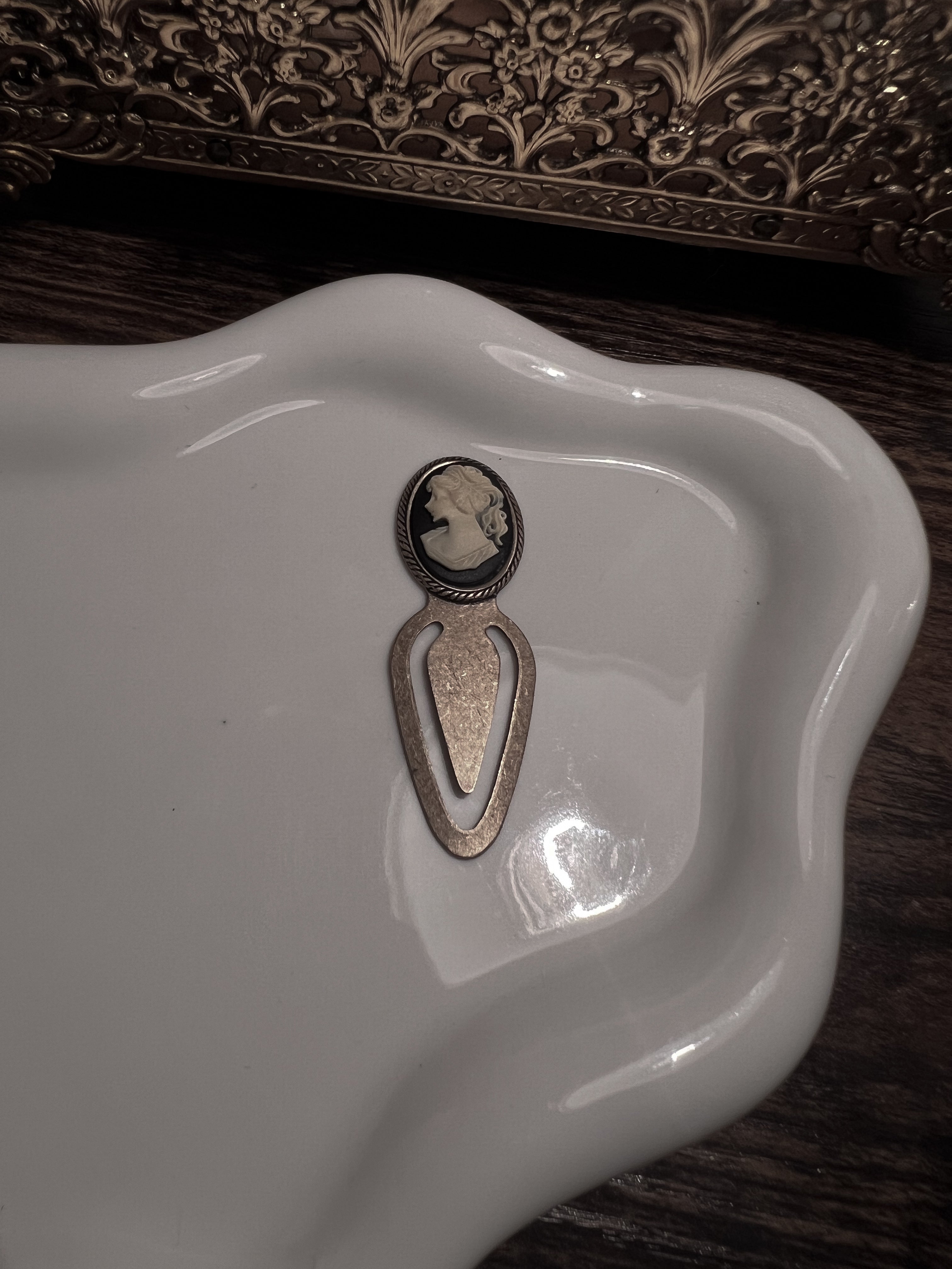Cameo lady portrait bookmark bronze • handmade