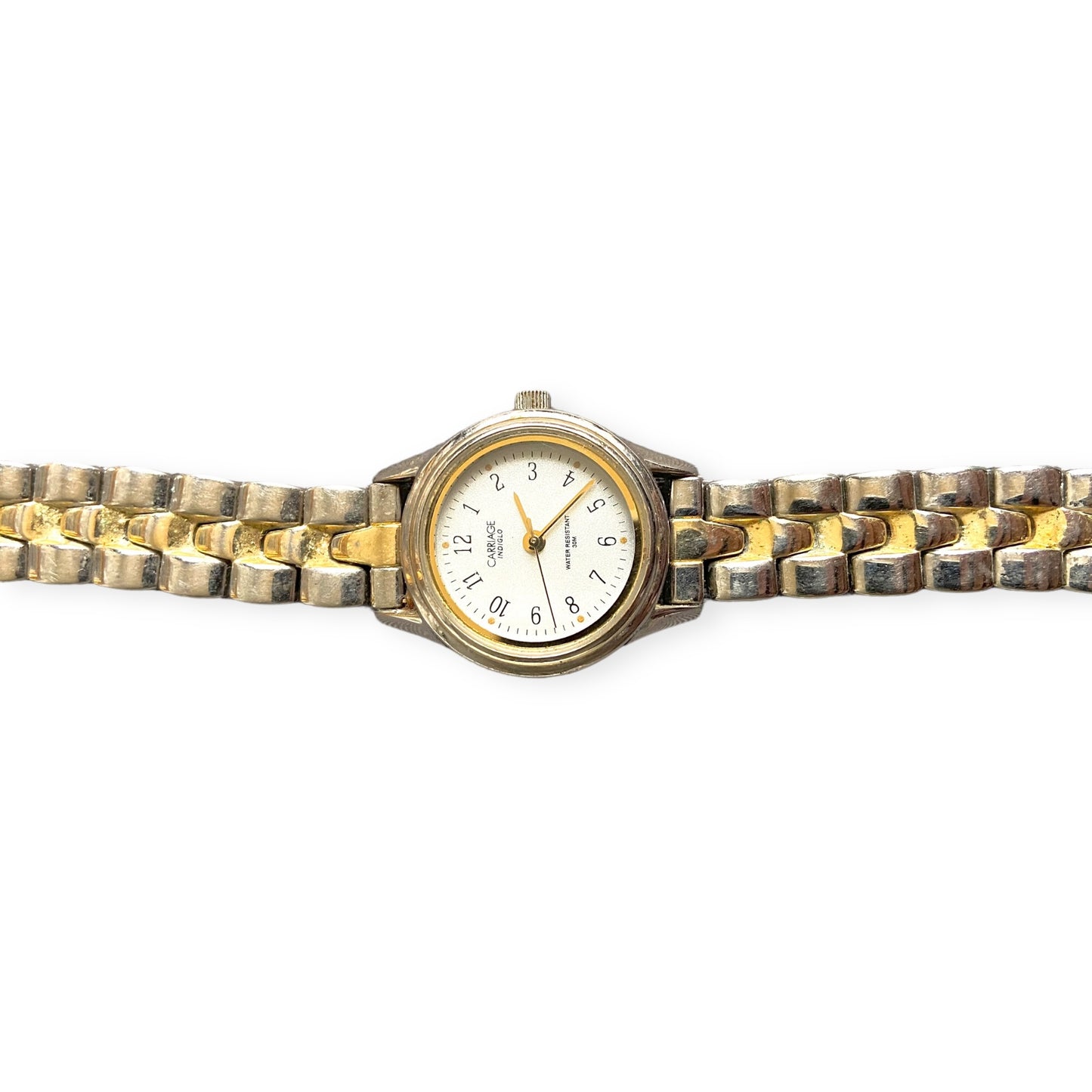 One-of-one | Carriage Indiglo ( lights up ) water resistant timex gold + silver watch
