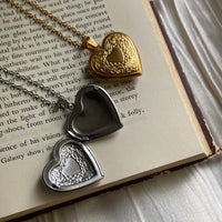 Double Heart Locket Necklace Stainless Steel