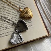 Double Heart Locket Necklace Stainless Steel - VAIGE