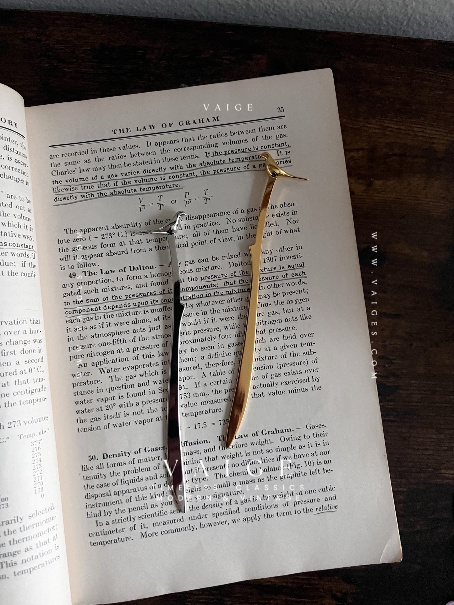 VAIGE Gold & Silver Bird Bookmark