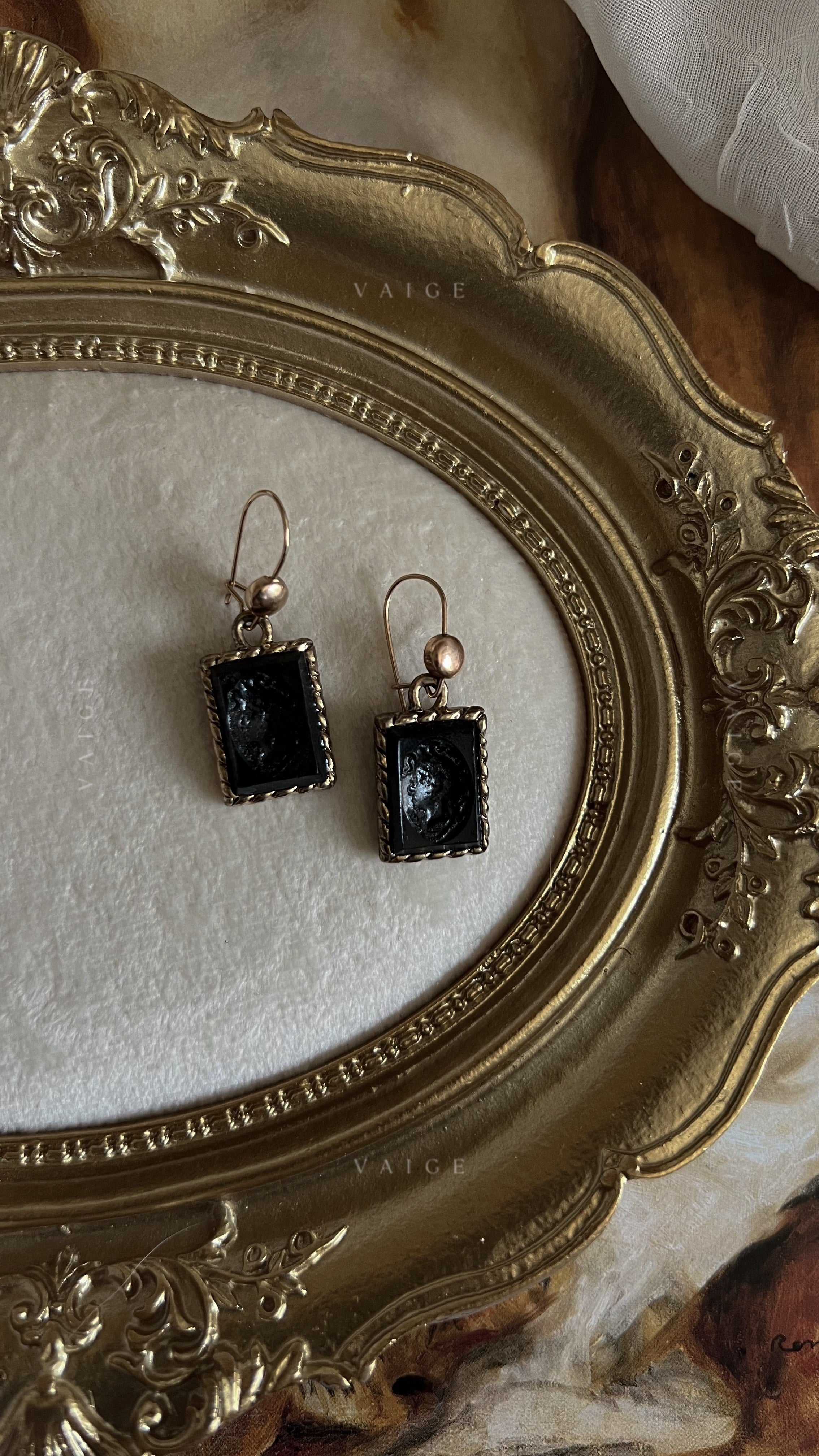 Vintage engraved portrait earrings