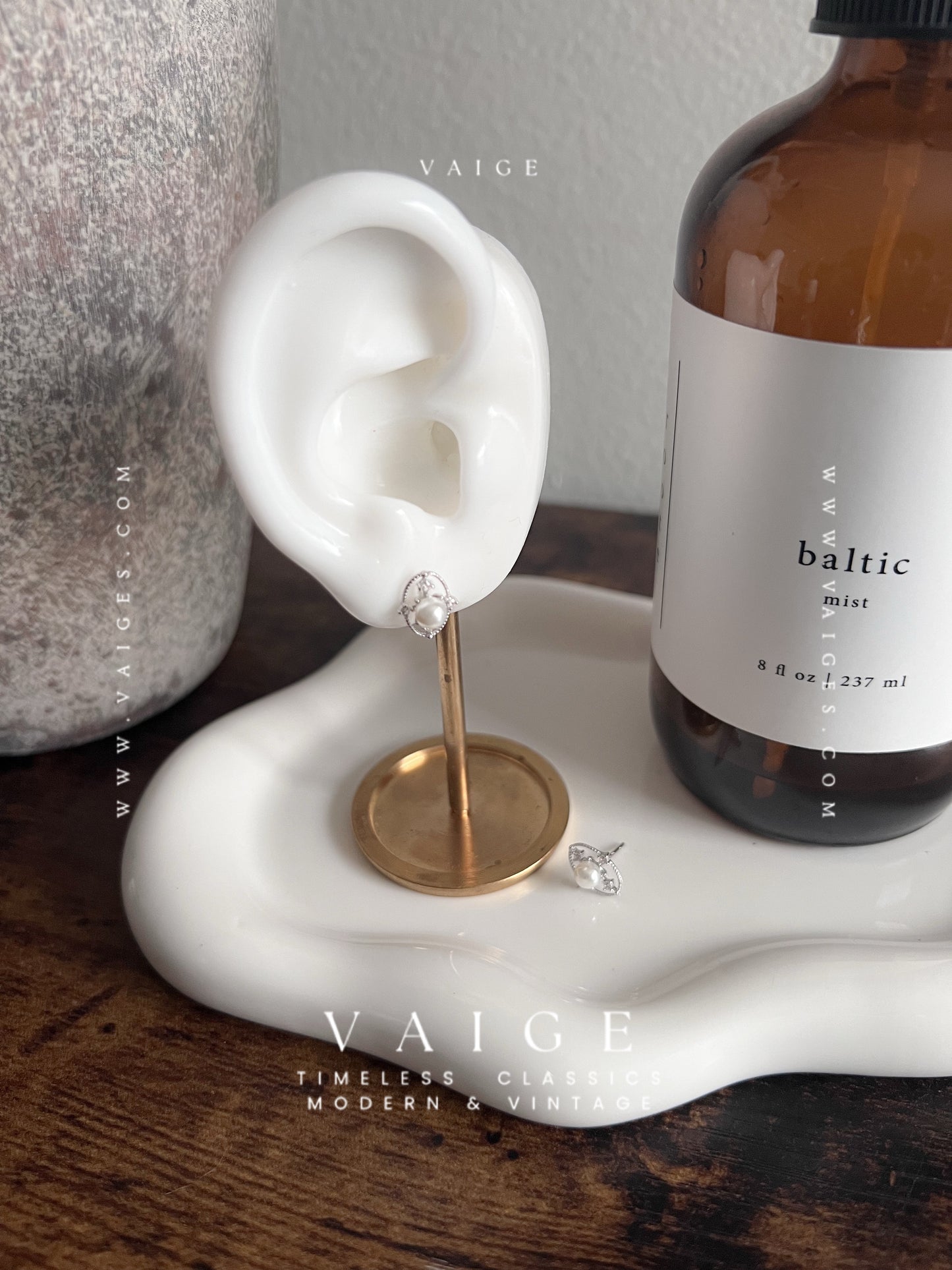 VAIGE 925 Sterling Silver Pearl Stud Earrings Oval