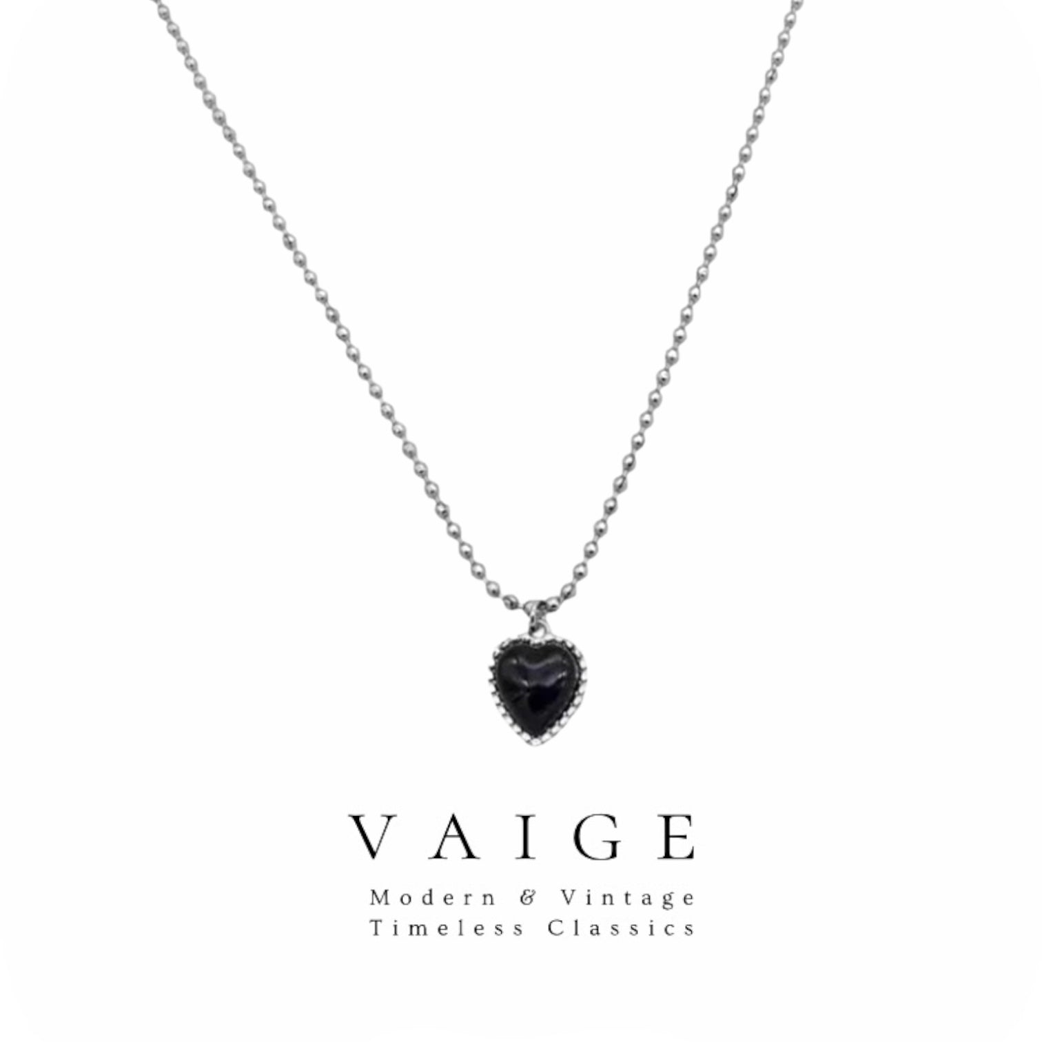 Black Heart silver Necklace