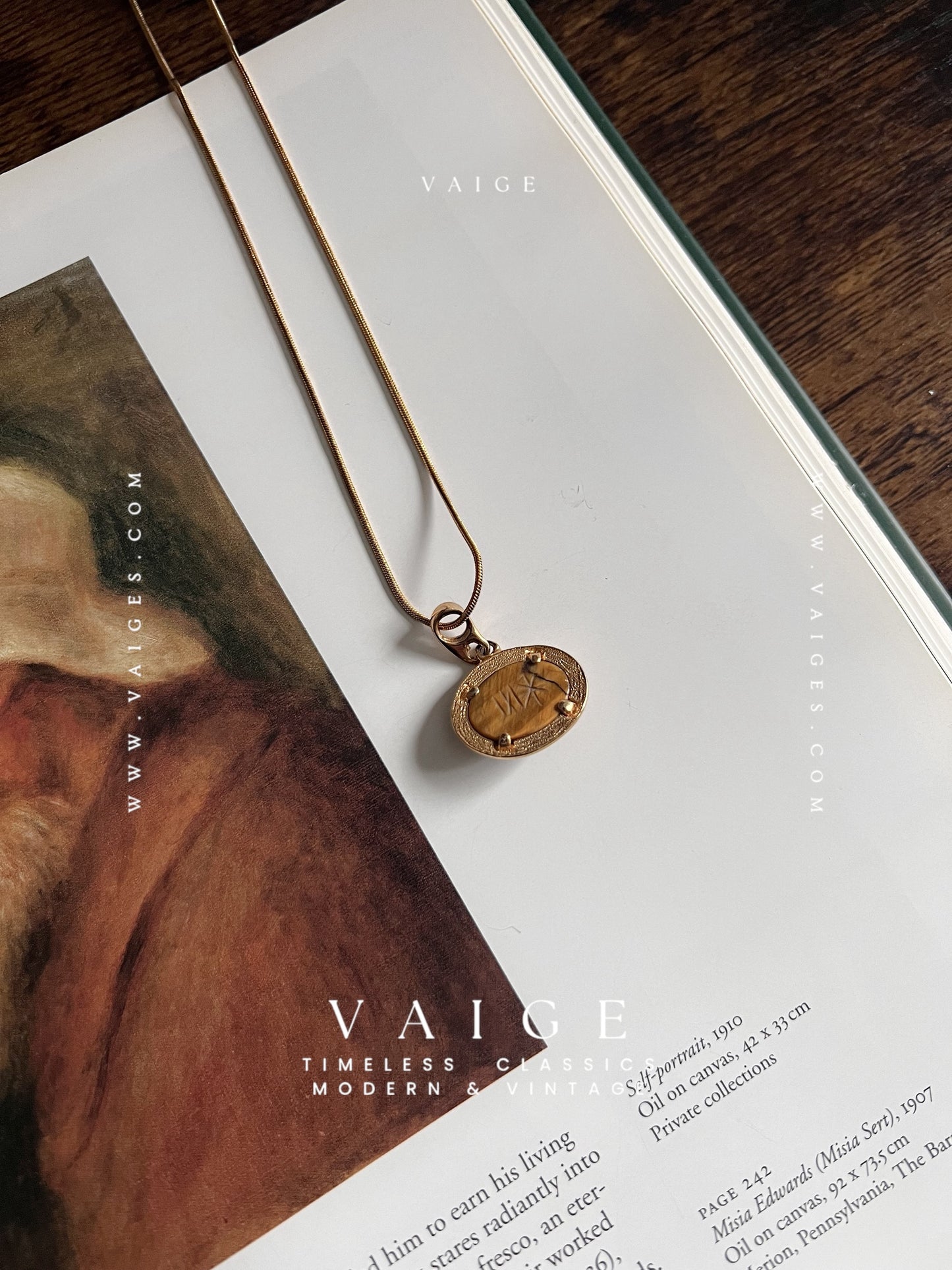 One Of One | vintage tigers eye stone scarab engraved necklace