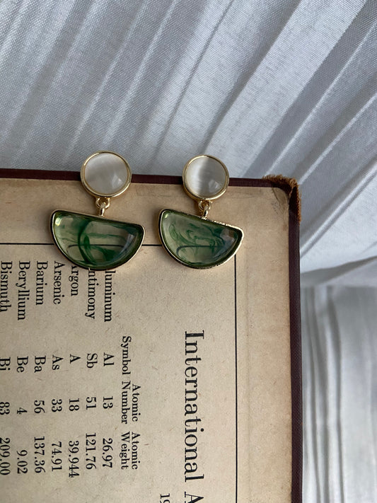 Green and clear resin earrings
