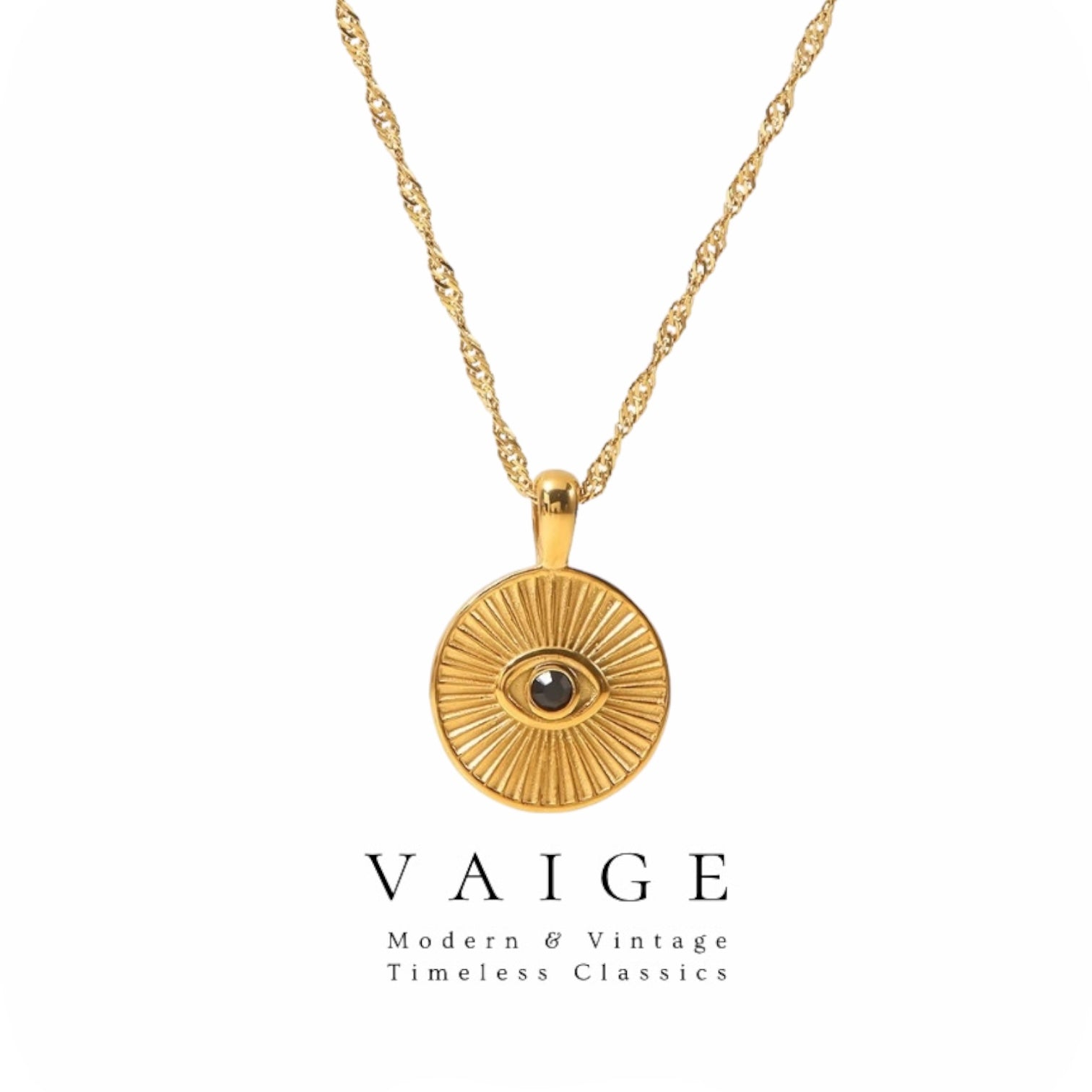 Gold Stainless Steel Devil's Eye Pendant Necklace