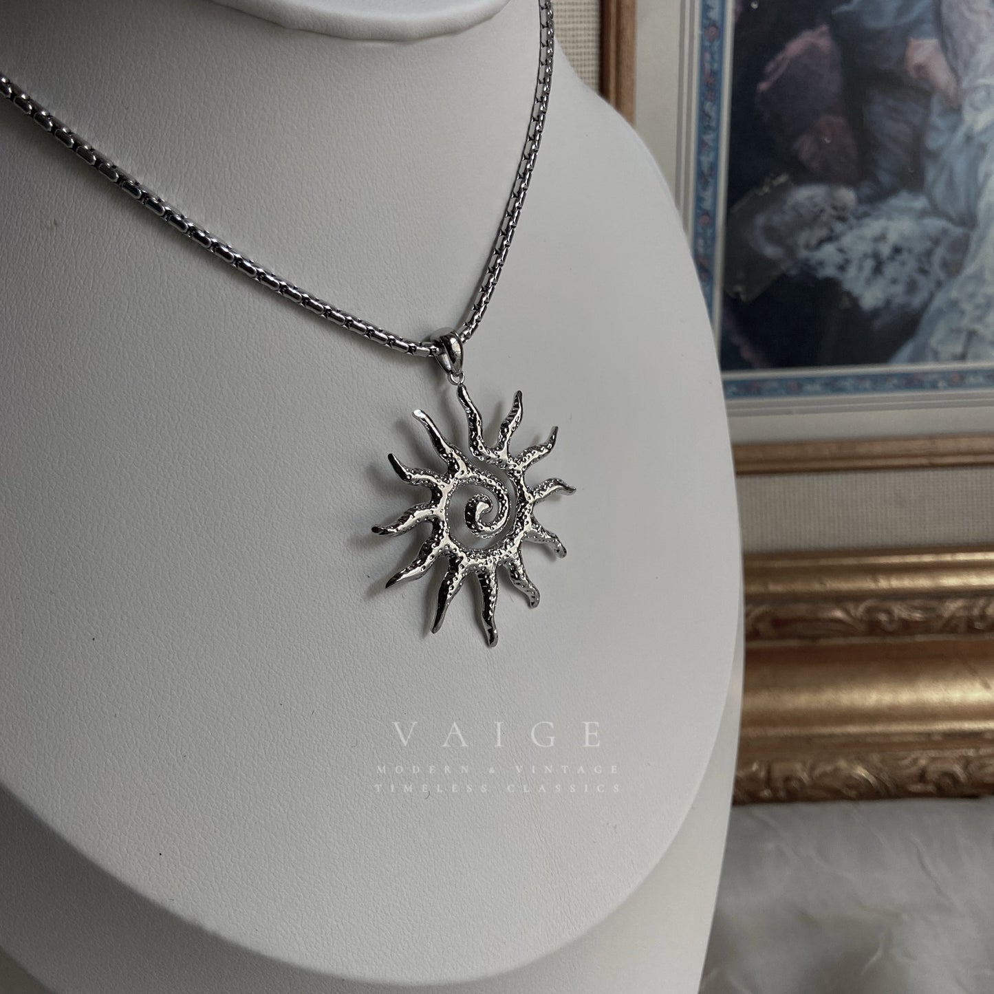 VAIGE Stainless Steel Sun Drop Necklace & Hoop Earrings Set