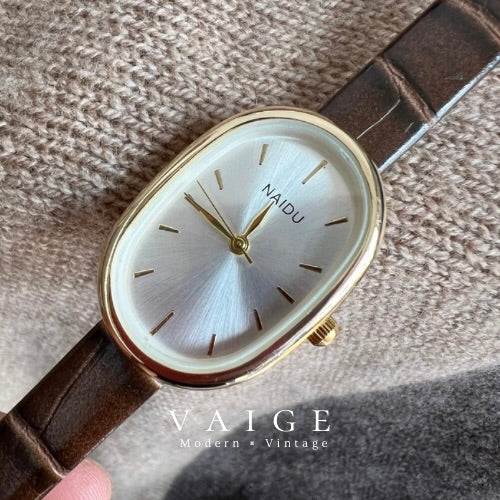 VAIGE Elegant Daisy Quartz Vegan Leather Watch in Soft Pink