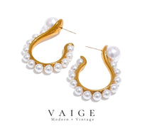 Golden Hook Pearls Stainless Steel Earrings