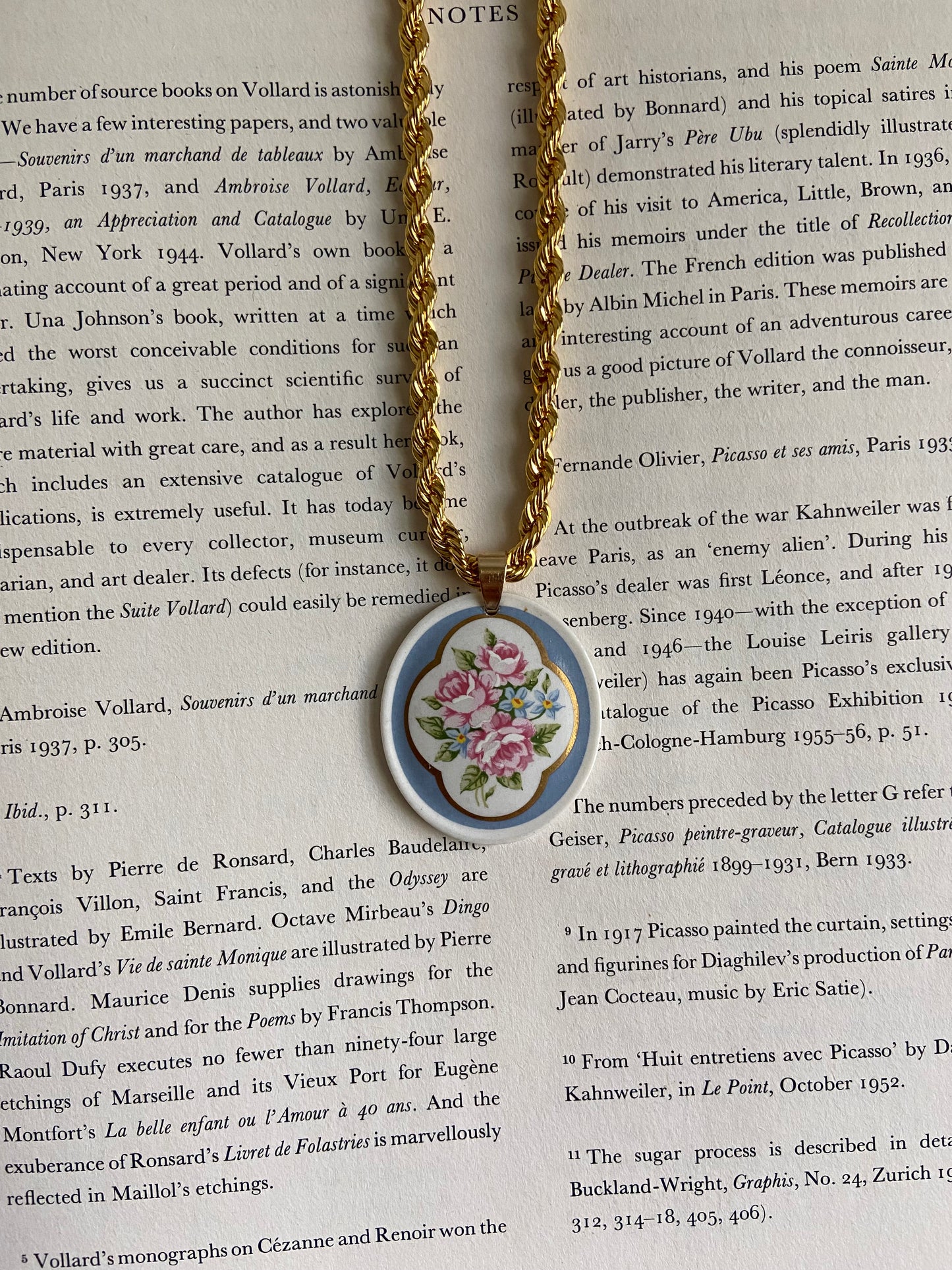 One-of-one | vintage porcelain flower pendant LONG twist gold chain Necklace 20”+