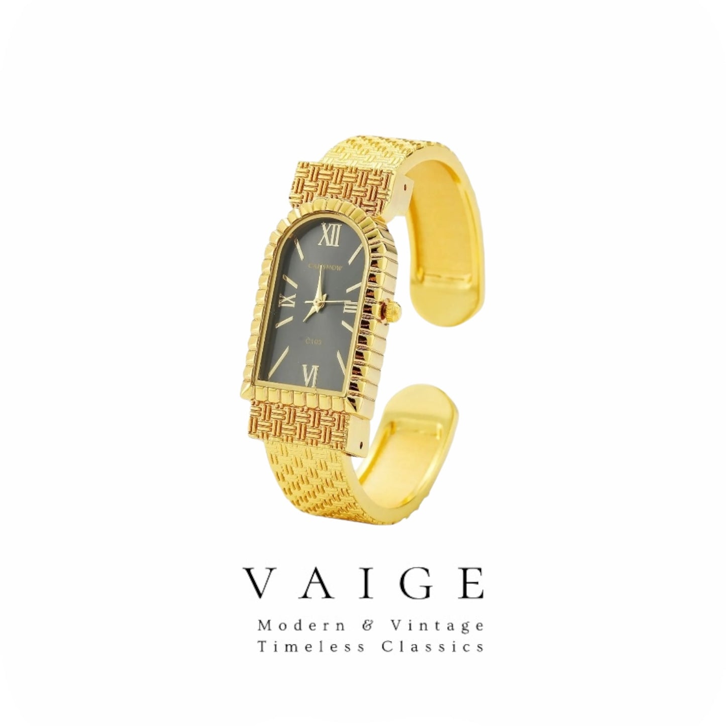 VAIGE Luxurious Gold & Zircon Diamond Small Square Quartz Watch