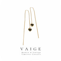 VAIGE Elegant Black Heart Gold Thread Drop Earrings