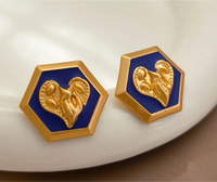 VAIGE Irregular Blue and Gold Heart Earrings - Unique Vintage Elegance