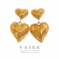 VAIGE Luxe Gold & Silver Hammered Heart Dangle Earrings