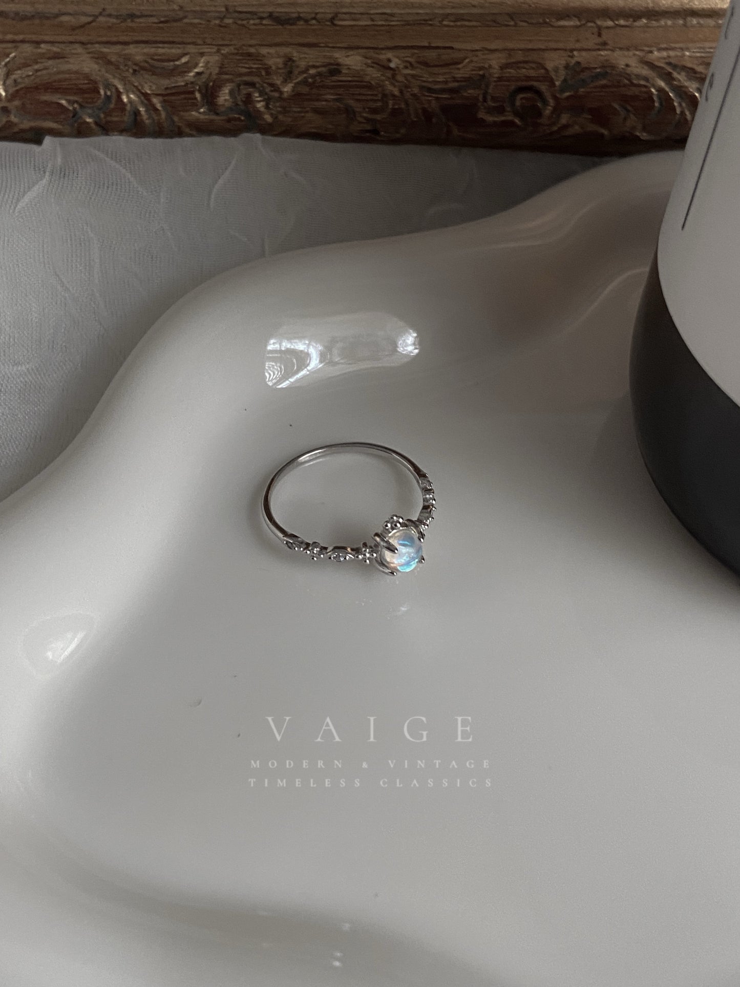 VAIGE Classic Transparent Moonstone Ring in 925 Sterling Silver