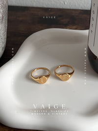 VAIGE Stainless Steel 18K Gold Engraving Wildflower Lavender Sunflower Signet Ring