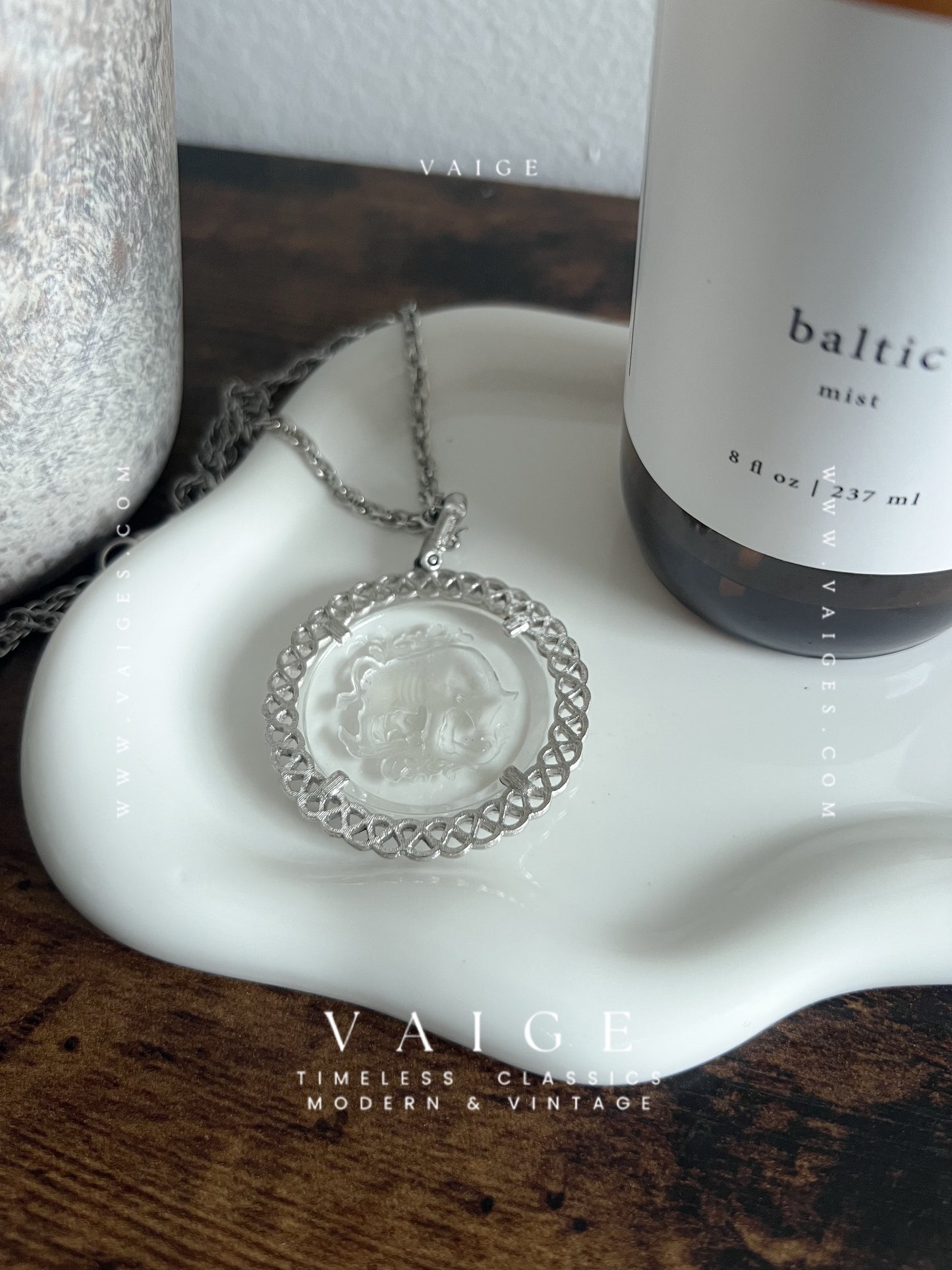 VAIGE One Of One | Vintage Circle Coin Silver Zodiac Necklace Taurus Glass Engraved