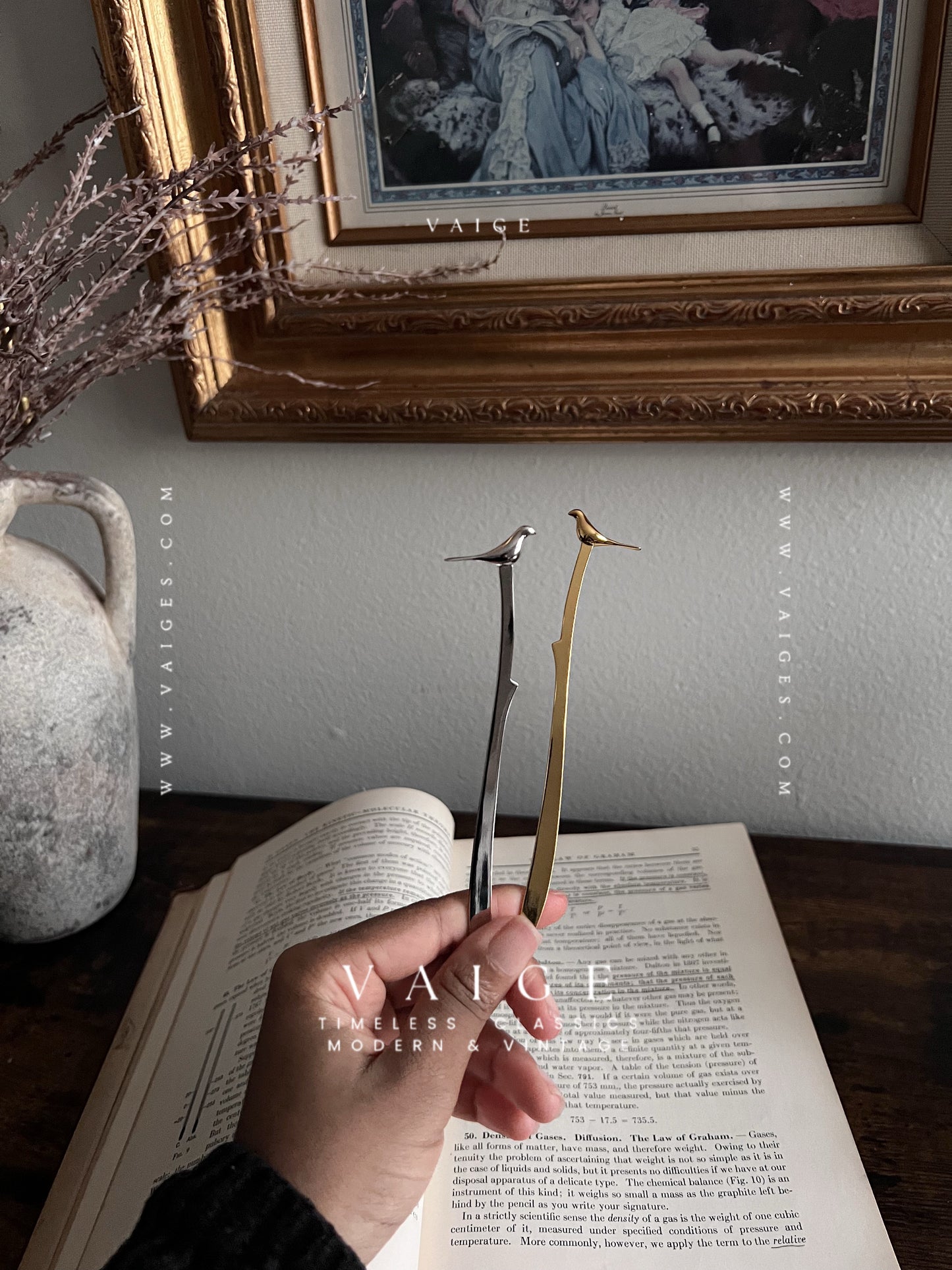 VAIGE Gold & Silver Bird Bookmark