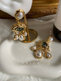 VAIGE Gold Plated Temperament Evil Eye & Pearl Charm Dangle Earrings