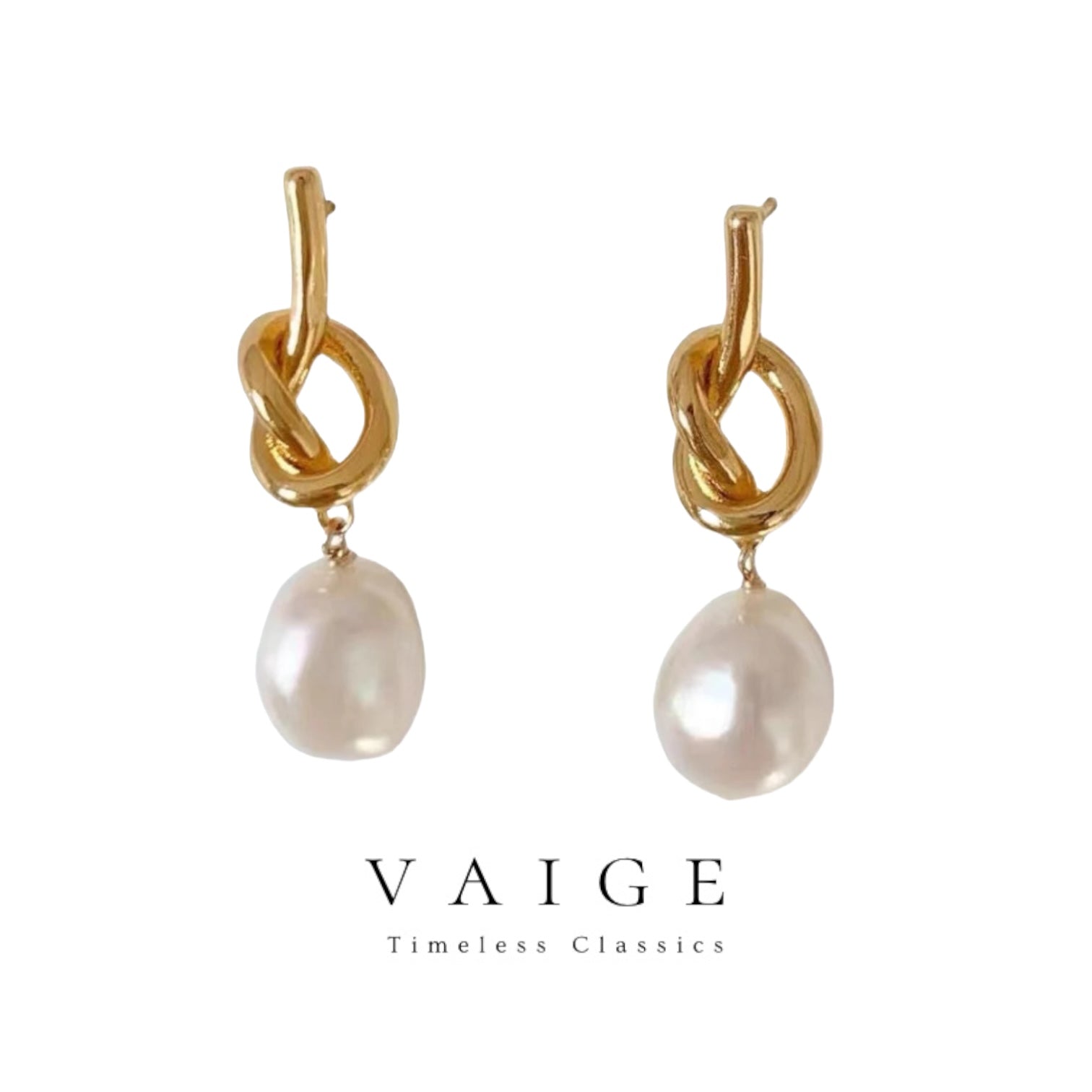 VAIGE Elegant Gold Pearl Drop Earrings with Vintage-Inspired Geometric Design