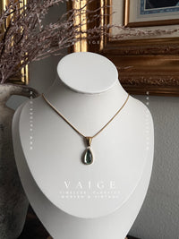VAIGE Green Glass Crystal Water Drop Pendant Necklace Stainless Steel Gold